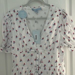 Hill House Sabrina Dress White Dress with Sailboat Print